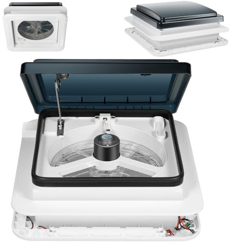 28x28cm Wohnmobil Lüfter Dachlüfter | Wohnwagen Luke Fenster Dachhaube | Dachfenster Schalldichte Leiser Lüfter Extrem Geräuscharmer | Multifunktionaler Wohnmobildach mit LED-Licht & Abluftventilator