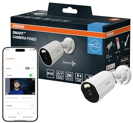Osram SMART+ WiFi Außenkamera 4MP 2K IP67, Nachtsicht 10m, Zwei-Wege-Audio, Ethernet, Alexa kompatibel, Outdoor Weiß