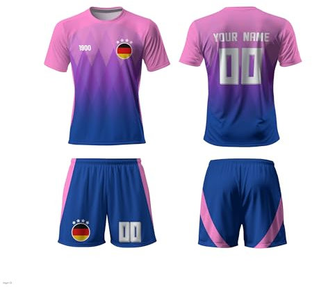 Generisch Deutschland Fußball Trikot Kinder Set,Personalisierte Trikot Set mit Eigenem Namen & Nummer,Team -Logo, Fußball Geburtstag Geschenk für Kinder,Herren,Jungen, Atmungsaktiv,Pink