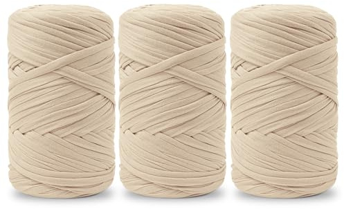 Vincona 3x200g T-Shirt Garn, Tshirt Garn zum Häkeln, Geeignet für gehäkelte Taschen, Körbe, Wandbehänge, Heimdekoration, DIY-Bastelarbeiten-Aprikosenbeige 16