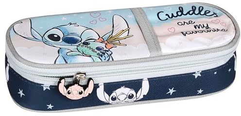 sarcia.eu Disney Stitch FÄCHER Schulmäppchen, versteiftes OVALE Säckchen für Mädchen 6x22x10cm (Stitch Fächern C)