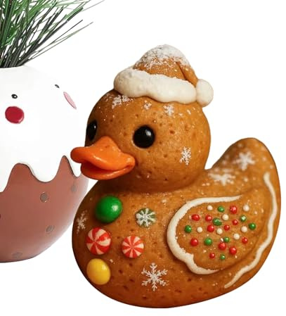 WJnflQN Harz-Enten | Lebkuchen-Weihnachtsenten, niedliche Zuckerstange und Baumstruktur, Schreibtisch-Dekoration für Kinderzimmer, Kamin, Party, Nachttisch, Theke, Auto, Innenraum