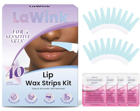 LaWink Lippen Wachsstreifen Set gebrauchsfertige Wachsstreifen 40stk 4 beruhigende Öltücher Wachs für die Mund- und Lippenenthaarung Enthaarung der Oberlippe Gesichtshaarentfernung für Frauen