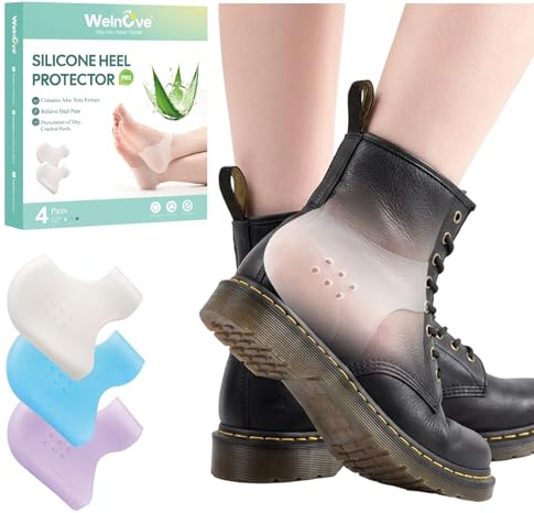 Silicone Heel Protectors for Shoes – Welnove Gel Heel Cups with Aloe Vera Extract for Women Men – Shoe Cushion Inserts Pads for Plantar Fascite Plantare, Traccia, Dry Cracked Heels, Blister Prevention