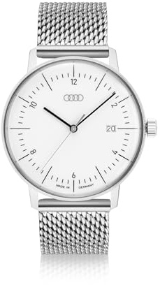 Audi 3102500400 Armbanduhr Uhr Ringe Logo Milanaisearmband, Silber/weiß