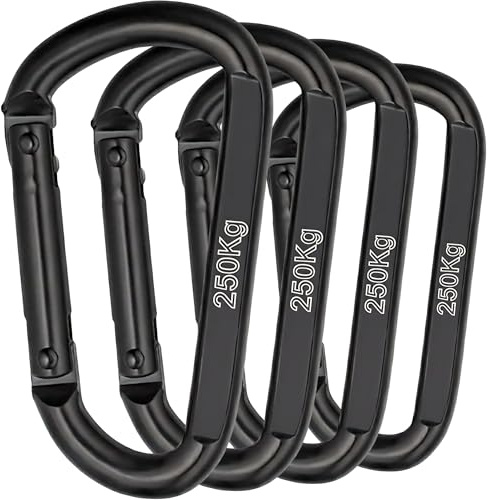 NEXAFIX - Moschettone Acciaio Inox Nero M8 8 cm (Set da 4) - Moschettoni portachiavi porta chiavi a molla fino a 250 kg - zaino borse guinzaglio cane amaca campeggio palestra