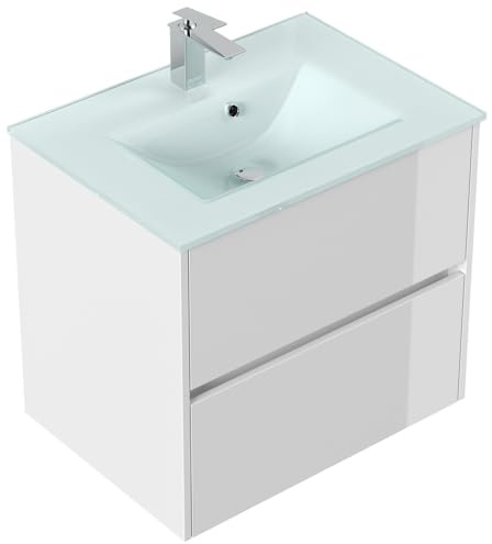 Magnolia Home Badmöbel Lina & Waschtisch 70cm 2 Greifraum SoftClose Auszüge Weiss Hochglanz