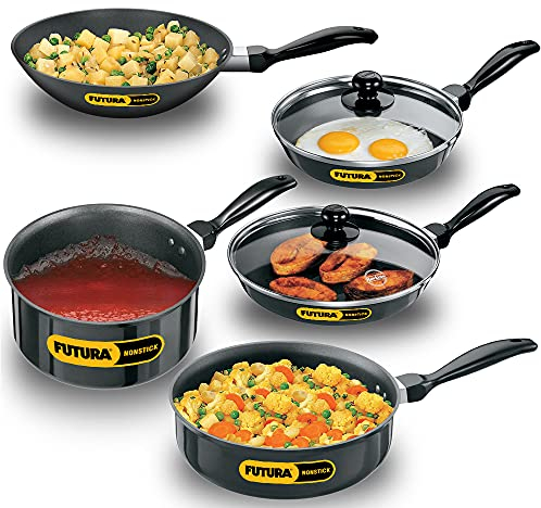 HAWKINS Futura - Utensilios de cocina antiadherentes, juego de 7 piezas (QS5), 2 L, 3 L, 3,25 L, negro (NSET4)