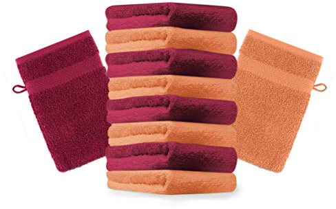 Betz Lot de 10 Gants de Toilette Taille 16x21 cm 100% Coton Premium Couleur Orange, Rouge foncé