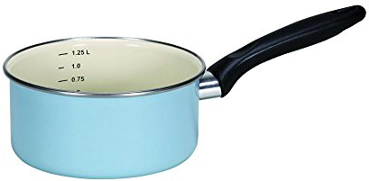 Karl Krüger Stieltopf mit Chromrand Sylt 16 cm/1,25 l, Emaille, Blau