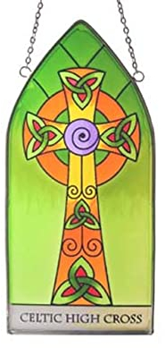Royal Tara Irisch Handgemalt Buntglas Panel Fenster Glasmalerei Sonnenfänger mit Keltisches Hoch Kreuz Design