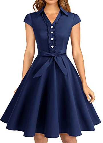 Wedtrend Robe Vintage Rockabilly Rétro Audrey Hepburn 50's 60's Polka Pin Up Swing avec Boutons de cœurWTP10007 Navy XS
