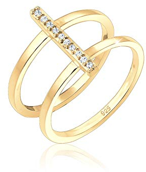 Elli Ring Damen Doppelring Geo mit Kristalle in 925 Sterling Silber