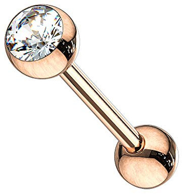 Piercingfaktor Barbell Piercing Hantel Stecker Stab Zungenpiercing Zunge Mund Rose Gold vergoldet mit Kristall Kugel Rosegold Clear