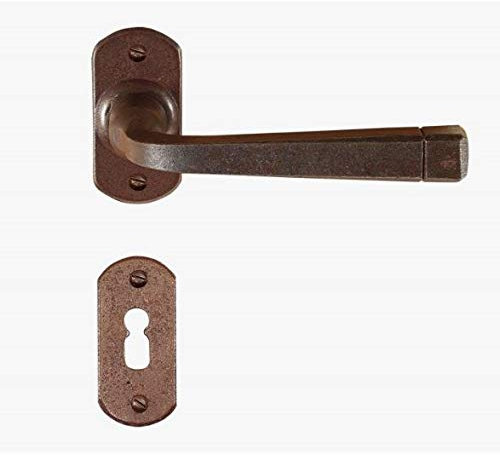 Maniglia in ferro antichizzatoMADE IN ITALY colore ruggine completa di bocchetta e rosetta foro normale per porte interne quadro maniglia mm.8
