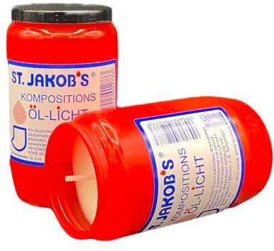 St. Jakobs Grabkerzen Nr. 3, Grabkerze, Grablicht, Weiss und rot, Friedhofslicht, Öllichter Nr, 3, Öl-Lichter, Grablampe, Grableuchte, Grabgestaltung, Lange Brenndauer (60, rot)