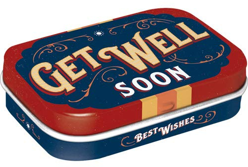 Nostalgic-Art Retro Pillendose, 4 x 6 x 1,6 cm, Get Well Soon – Geschenk-Idee für Nostalgie-Fans, mit Pfefferminz-Dragees, Vintage Design