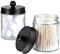 Apothekergläser Badezimmer-Aufbewahrungs-Organizer – niedlicher Qtip Spenderhalter, Kosmetikbehälter, Glas mit Deckel für Wattestäbchen, rund, Badesalz, Make-up-Schwämme, Haar-Accessoires, Schwarz, 2