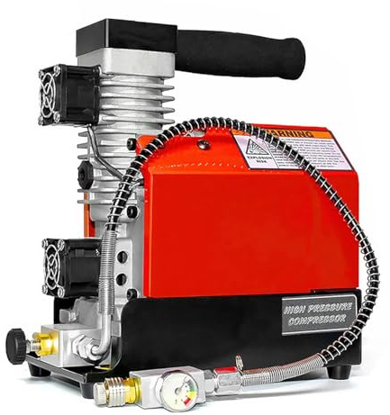 Portable PCP Air Compressor,4500Psi/30Mpa,Oil-Free,Powered by Car 12V DC or Home 110v/220V-240V AC with Adapter,Paintball/Mini Scuba Tank Pump (with 12V Home Adapter)