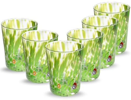 Gocce di Murano Arcobaleno Pioggia - 6 vasos de agua elaborados según la tradición de los artesanos de Murano, vidrio soplado y trabajado a mano, 300 ml