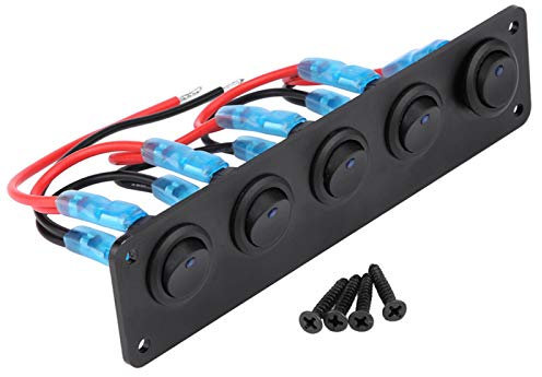 Pannello interruttori a bilanciere, pannello interruttori a bilanciere a 5 gruppi Pannello interruttori a levetta 12-24V Pannello interruttori a levetta a bilanciere da 5 gruppi rotondo LED blu per ba