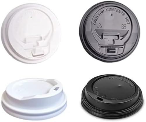 HOT BARGAINS 500 X 12oz /16oz Size Disposable Push Top or Sipthrough Lids for Paper Cups with White Or Black Colour Supplied in Manufacturer Sealed Sleeves (Include 50, 100, 500, 1000 Pack) (500)