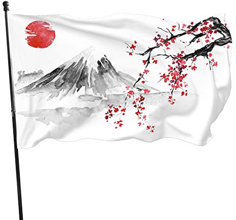 Dekoratives Hausflagge, Hof-Banner, japanischer Fuji-Hill-Blumendruck, alle Jahreszeiten, Feiertage, Willkommenshof, Flagge, Rasendekoration, 90 x 150 cm