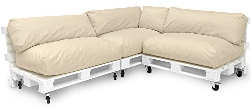 Spatium Jumbo XXL Palettenkissen Set abnehmbar Bezug wasserdicht gesteppt Palettenpolster Palettenauflage Palettensofa (Beige, 7er Set)