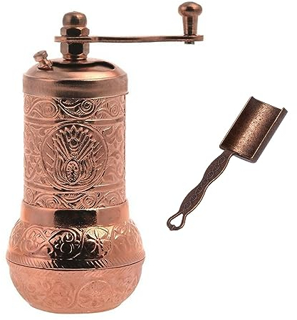 Acar Türkische Pfeffermühle Nachfüllbar Gewürzmühle mit Messlöffel Pfefferkornmühle mit Kurbel (Glänzendes Kupfer)