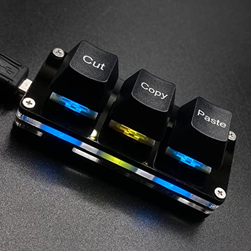 BTXETUEL Mini 3-Key Cut Copy Paste Keyboard - RGB Macro Pad Gaming Mechanical One Handed Keyboard - Programmable for Working and Gaming (Black)