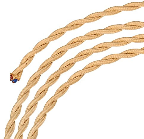 sourcing map Twisted Cloth Covered Wire 2 Core 18AWG 3.0m/9.84ft, Vintage Woven Fabric Electrical Cable for Pendant Light DIY Project,Flaxen