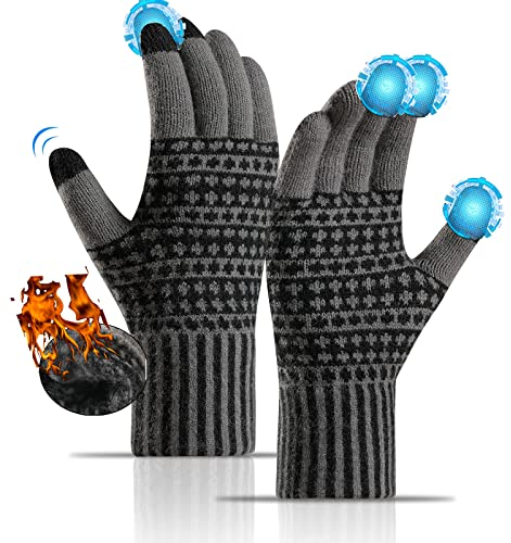 Sakiida Winter Handschuhe Herren Damen - Thermo Winterhandschuhe - Touchscreen Damen Warme Thermohandschuhe - Alpakawolle Dehnbares Material (grau)