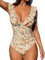 CUPSHE Damen Badeanzug Rüschen V Ausschnitt Bauchweg Raffungen Blumenmuster Einteilige Bademode Swimsuit Mehrfarbig S
