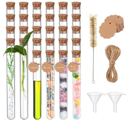 FIVAVA Reagenzglas mit Korken 30 Stück Reagenzgläser für Blumen Kunststoff 20ml Transparent Reagenzgläser( 150x16mm)