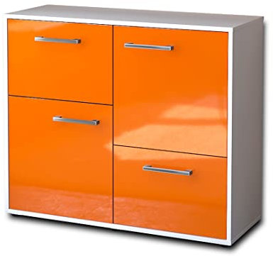Lqliving Sideboard - Beistellschrank Carla, Korpus: Weiss matt, Front: Hochglanz-Design Orange (92x79x35cm), inkl. Metall Griffen, Made in Germany