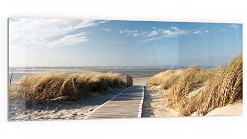 DEQORI Küchenrückwand Glas | Motiv Strandaufgang am Meer | 125x50 cm | Bad- oder Herd-Rückwand | Herdblende Spritzschutz für Küche & Badezimmer | Moderne Deko für Fliesenspiegel