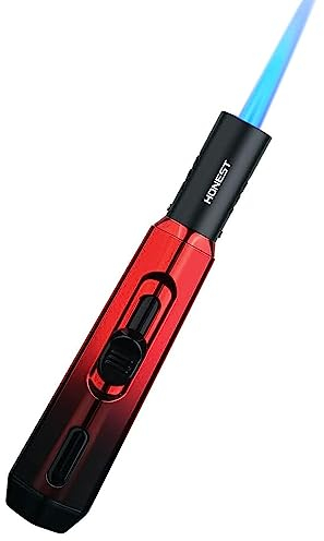 ibforcty Refillable Butane Torch Lighter, Adjustable Flame Lighter Jet Camping Lighter with Visible Window for Desserts, Creme Brulee, BBQ and Baking (Gas Not Included) (Red)