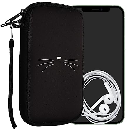 kwmobile Handytasche für Smartphones L - 6,5 - Neopren Handy Tasche Hülle Cover Case Schutzhülle - Katze MIAU Weiß Schwarz - 16,5 x 8,9 cm Innenmaße