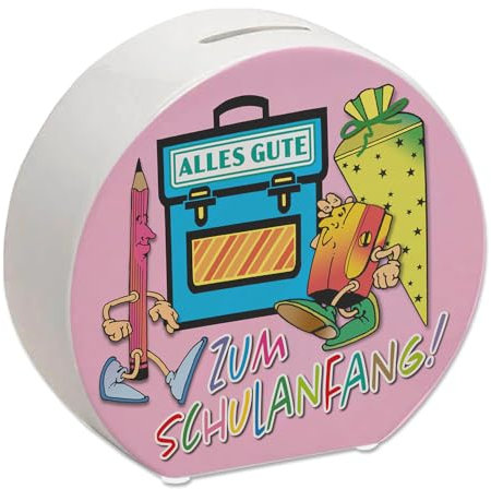 Alles Gute zum Schulanfang Spardose in rosa farbenfrohes Sparschwein für den ersten Schultag für Schülerinnen und Schüler Schule Schulkind Einschulung