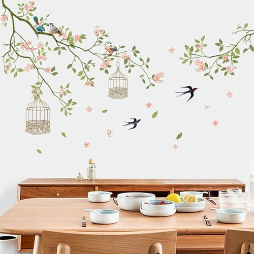 Arawat 2 Set Wandtattoo Blume Vogel Baum Wandaufkleber Abziehbare Wandtattoo Florale Wandtattoo Blume Wandtattoo für Wohnzimmer Schlafzimmer Badezimmer Boho Dekorative Wandaufkleber