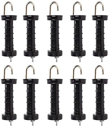 Trintion 10PCS Electric Fence Handles Insulated Spring Tension Gate Handle for Fencing Black