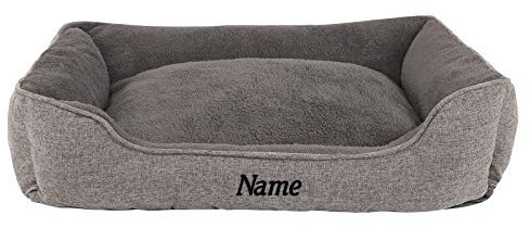 lionto Hundekissen meliert mit abnehmbarem Bezug, kuscheliges Heimtierbett mit komfortablem Einstieg für Hunde und Katzen, 110x80 cm, weiches Hundebett mit rutschfestem Boden, grau (Namensaufdruck)