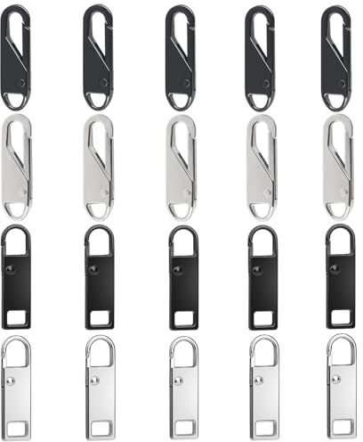 Reißverschluss Zipper für Reißverschluss Reisverschlußzipper, 5# 20Stück Reissverschluss Reparatur Set Pull Tabs Ersatzzipper Anhänger für Koffer Mäntel Stiefel Jacken Rucksäcke Tasche