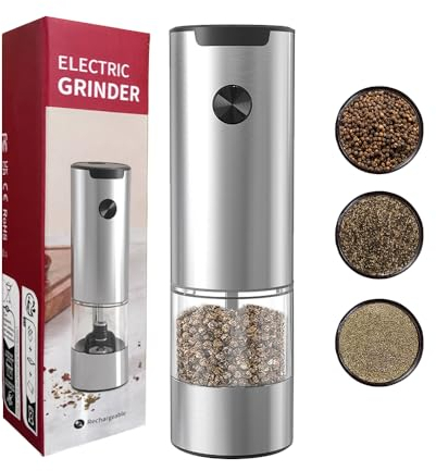 DreamyRetreat Electric Salt and Pepper Grinder Set Salt and Pepper Mill, Stainless Steel Pepper Mills with LED Lighting, Adjustable Coarseness and Refillable Seasoning Bottle (Dry Battery Powered)