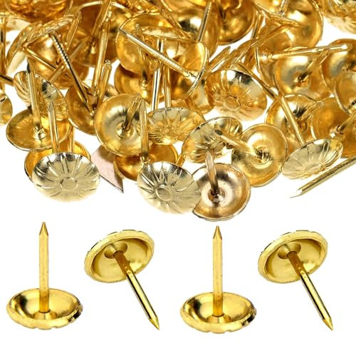 500 Pièces Clous de Tapissier, Basicon Robuste 17X11 MM Bronze Clous Tapissier Décoratifs Clou Rétro DIY Clous d'Ameublement pour Meubles Canapés Fauteuils Lits Chaises Vintage Decoratif, Or