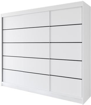 Easy4You R7 250 cm Weiß Schiebetüren Kleiderschrank 250x215x58 cm Schlafzimmermöbel, Aufbewahrung - Mehrzweckschrank - Farbe: Weiß