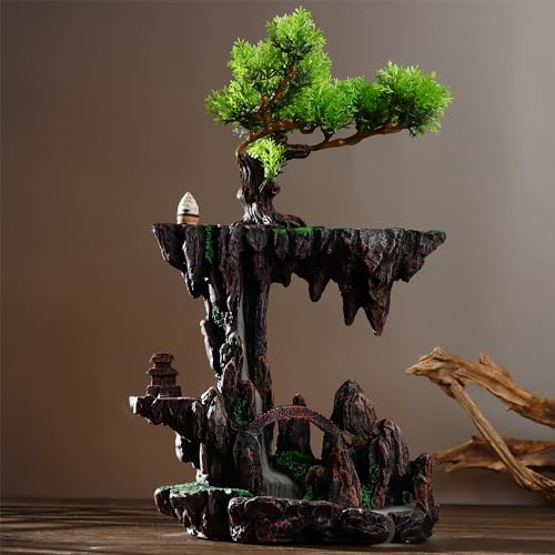 REAWOW Harz Rückfluss-Räucherstäbchenhalter Wasserfall Räucherstäbchenhalter Rückfluss Räuchergefäß mit 120 Rückfluss Räucherkegel Wohnkultur Aromatherapie Ornament