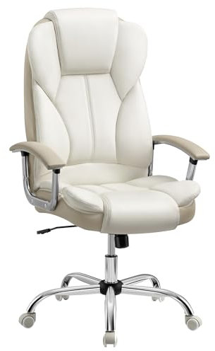 SONGMICS Office Chair, Desk Chair, Gaming Chair with Armrests, Computer Chair, Executive Office Chair, Adjustable Height, Home Office, Study, Cream White and Camel Brown OBG057W11