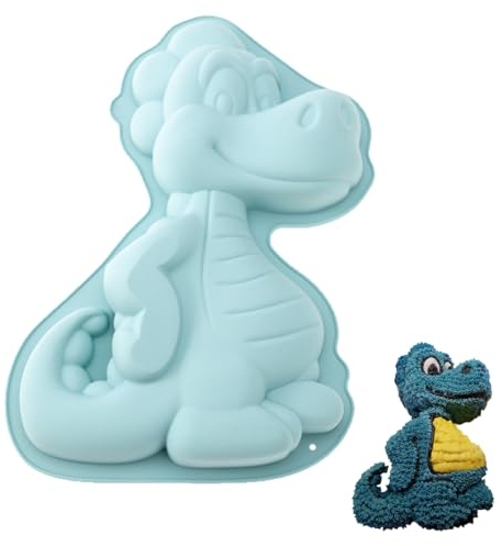 YEAPEAK Dino Backform Dino Kuchenform, Backform Dinosaurier 3d, Kuchenform Dinosaurier Silikon, Silikon-Form Für Dinosaur, Silikonform Kuchen, Silikonform Für Backen Kindergeburtstag Silikonform, Blau