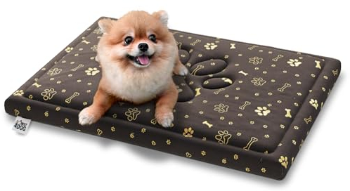 FDM Puddy Hundebett Kleine Hunde 70x60 cm Wasserdicht rutschfest Hundekissen Polyurethanschaum mit Memory-Effekt Abnehmbarer Bezug Waschbar Braun/Gold